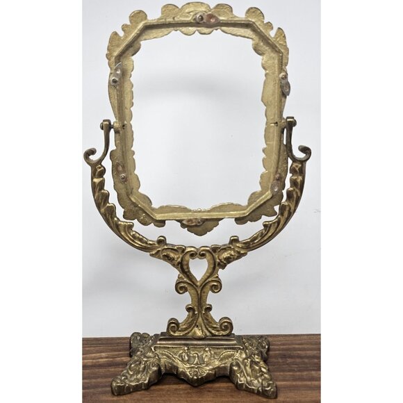 **$OLD**Vanity Makeup Mirror Pic Frame Antique MCM Brass Swivel 15" *No Mirror - Picture 2 of 10